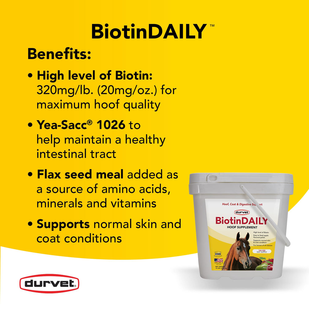 Durvet Biotin Daily apple flavored pellets image shows easy to feed supplement option