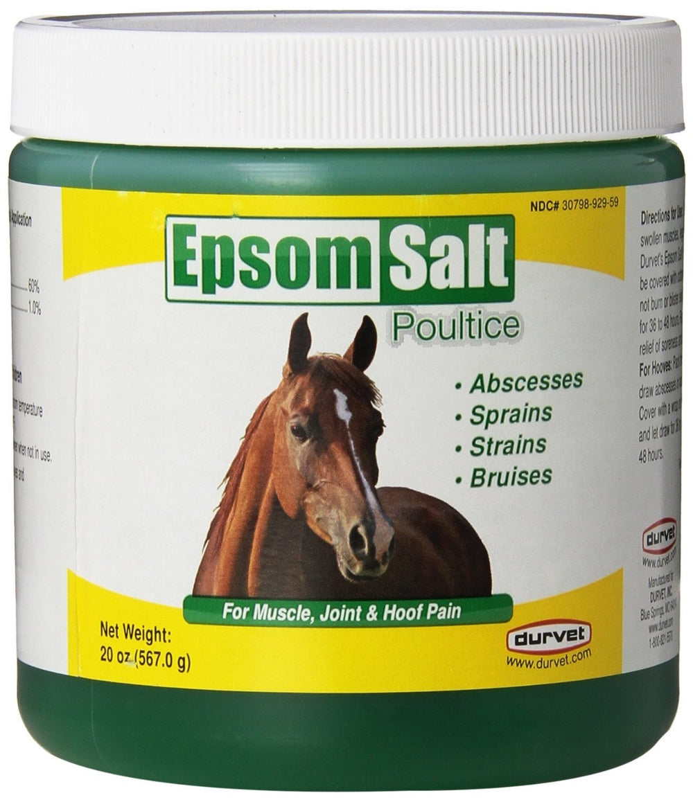 Durvet Epsom Salt Poultice 20oz with easy-apply formula for strain and bruising relief in animals