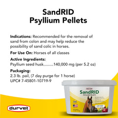 Durvet Equine Sandrid with apple and molasses flavor enhances palatability and acceptance.