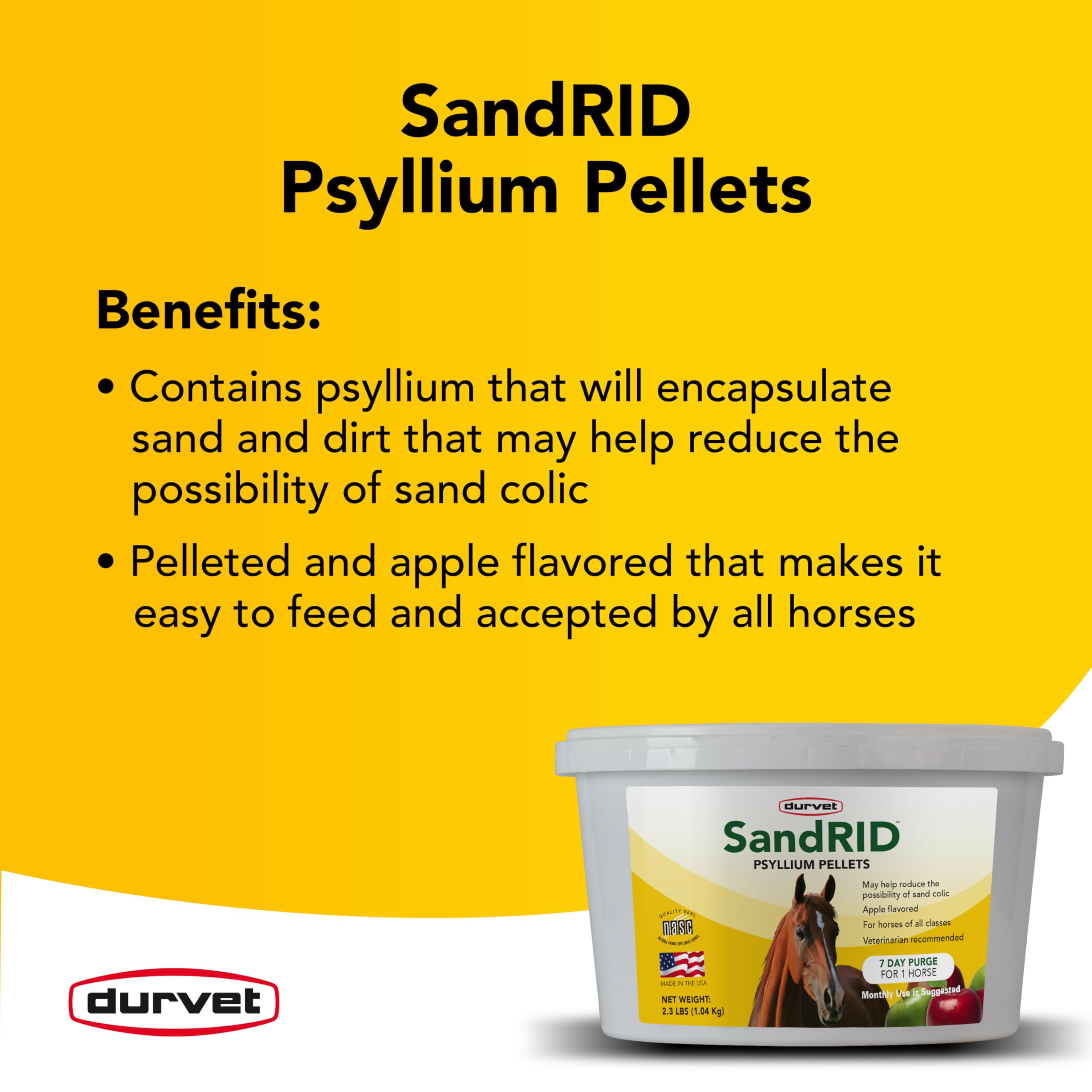 Durvet Equine Sandrid psyllium pellets being measured for feeding routine.