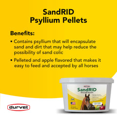 Durvet Equine Sandrid psyllium pellets being measured for feeding routine.