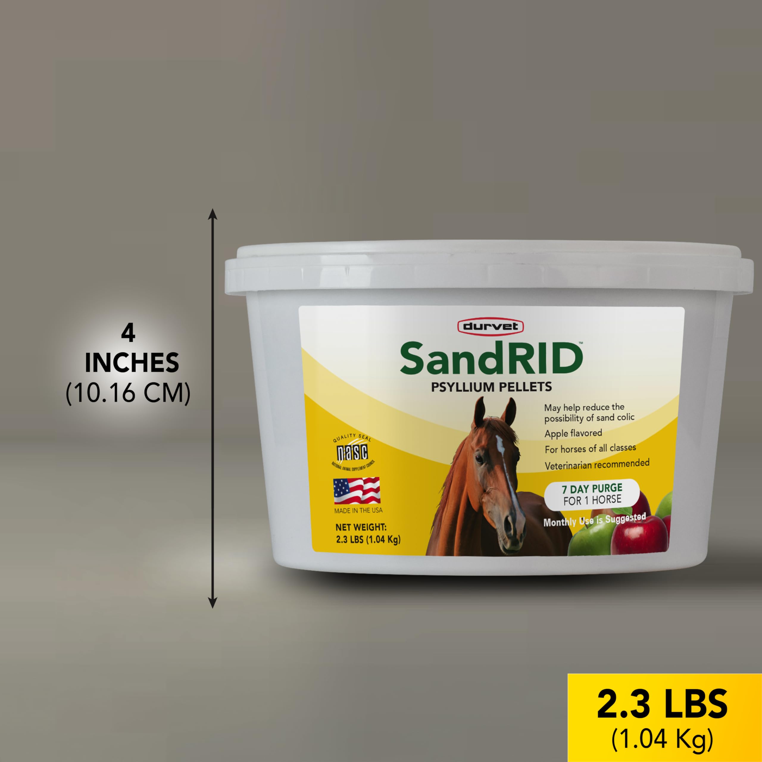 Durvet Equine Sandrid psyllium pellets closeup highlighting texture for digestion support.