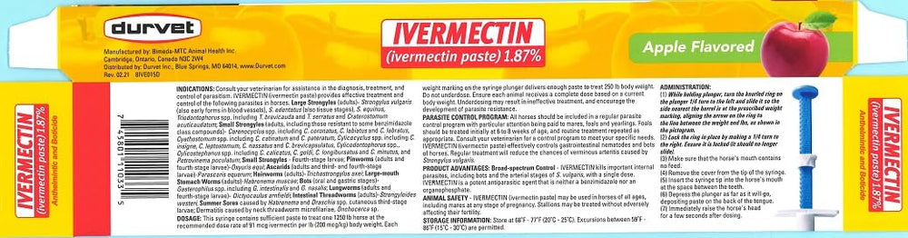 Durvet Ivermectin Paste three-pack display with individual tubes for flexible horse deworming