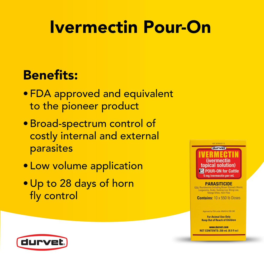 Durvet Ivermectin Pour-On back‑application demonstrates easy parasite control for cattle