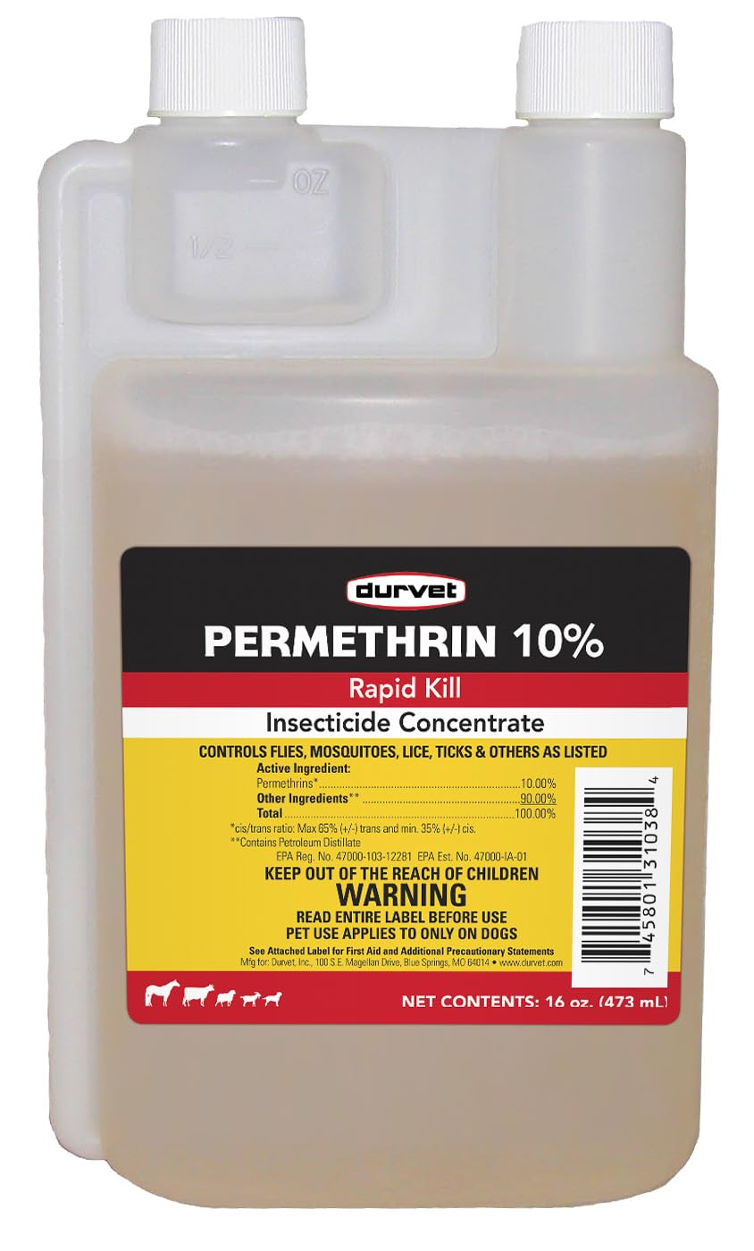 Durvet Permethrin EC 10% 16 oz bottle front for dog pest control