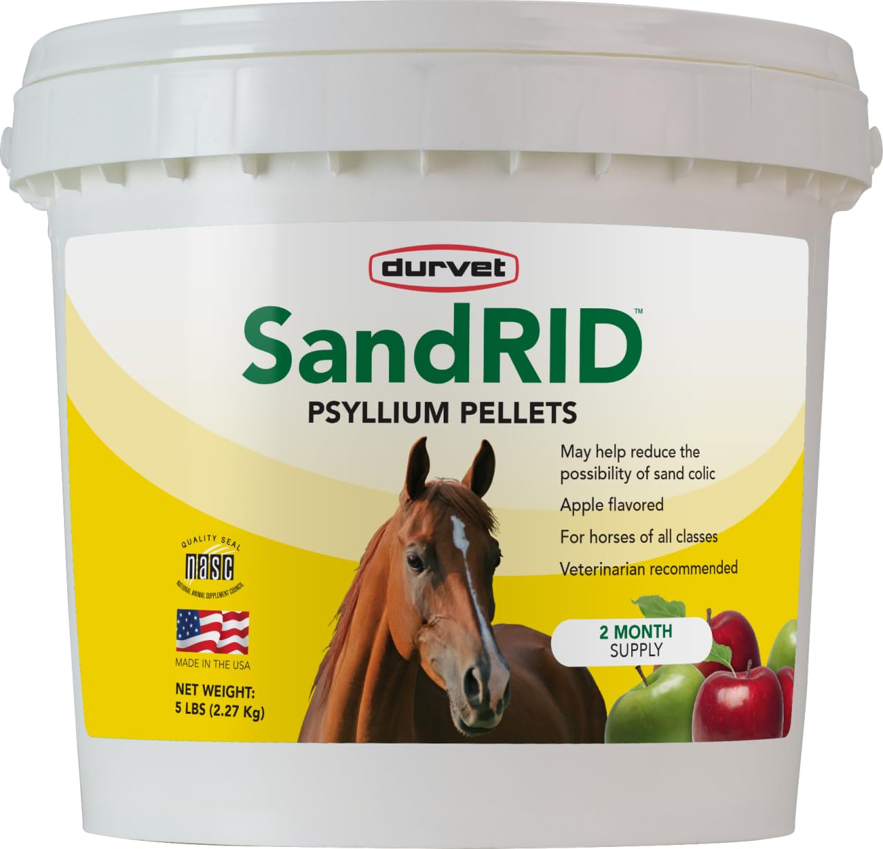 Durvet Sandrid Psyllium Pellets 5lb bag for easy horse digestion support.