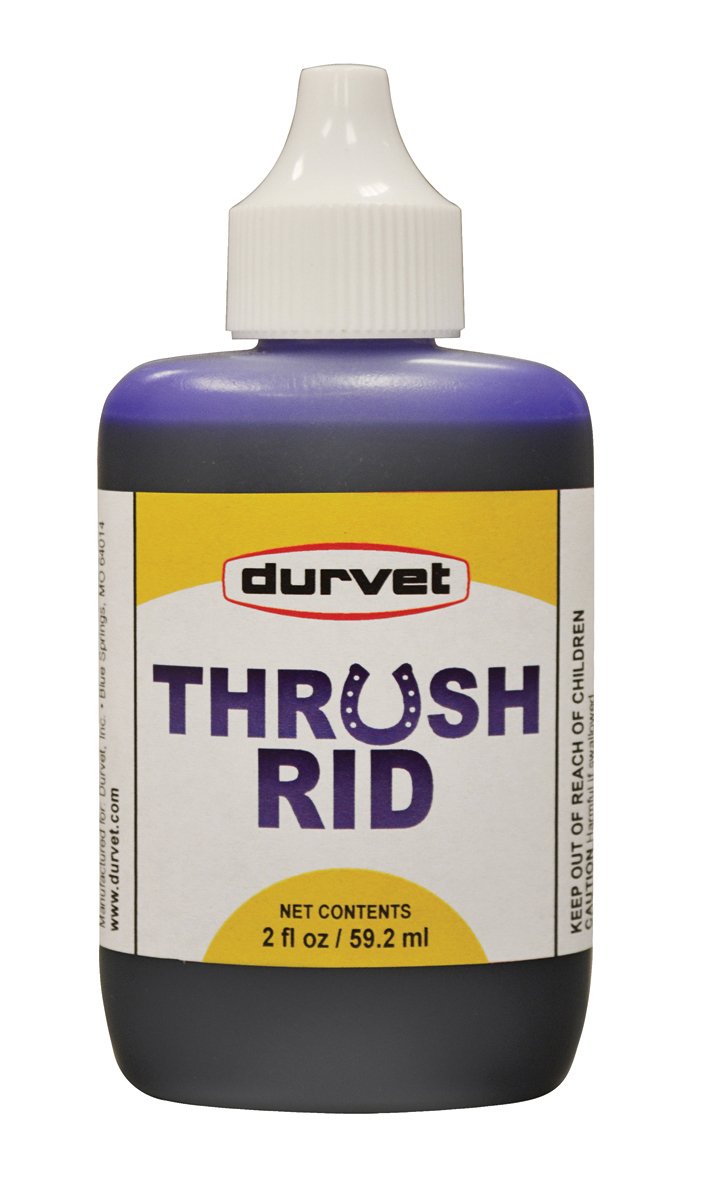 Durvet Thrush Rid bottle; convenient topical hoof care for thrush management.