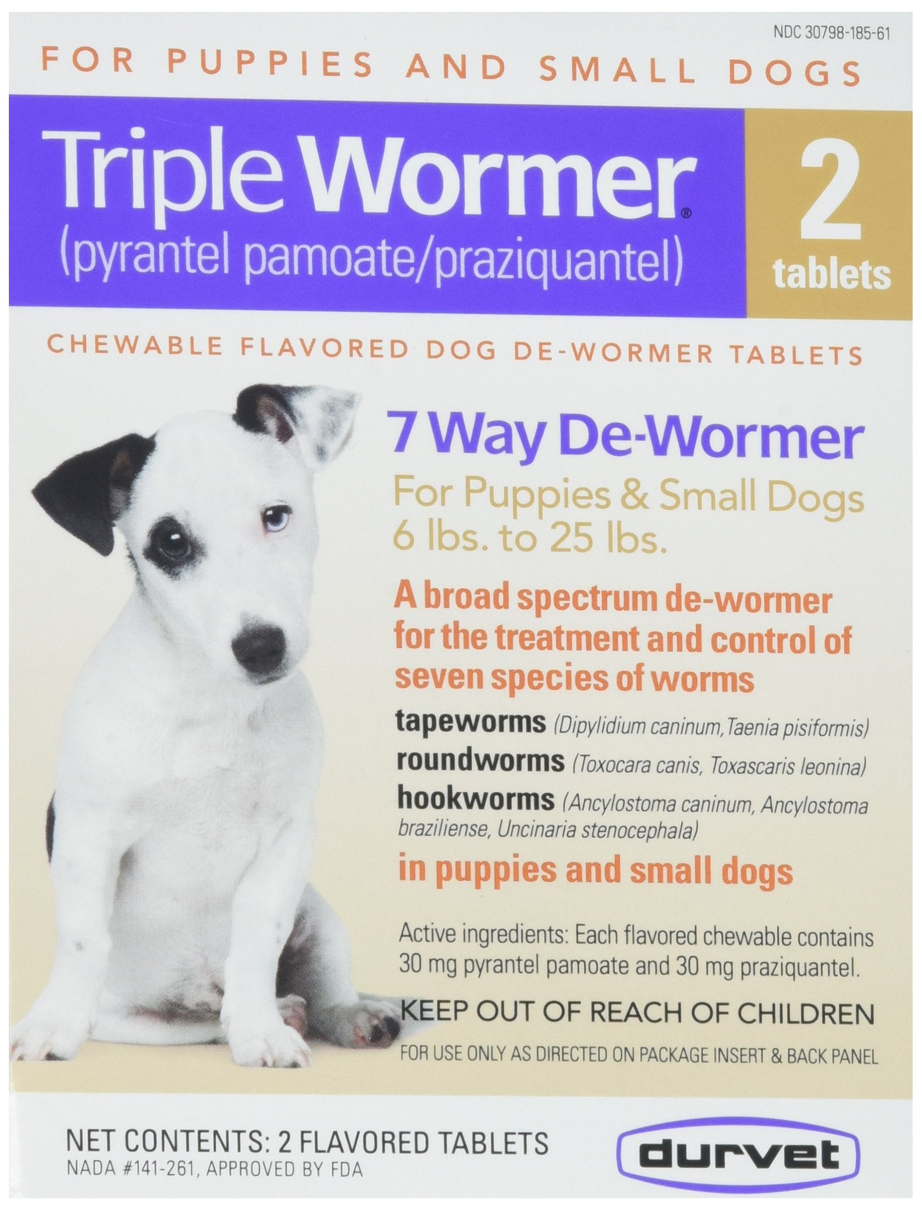 Durvet Triple Wormer bottle shows convenient, prescription-free de-worming for pets.