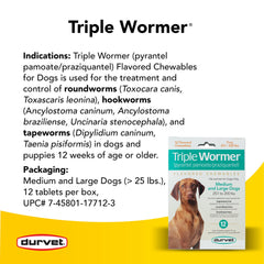 Durvet Triple Wormer dog taking tablet demonstrates convenient, non-prescription parasite control