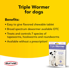 Durvet chewable tablets for puppies shown for convenient at-home worm control.