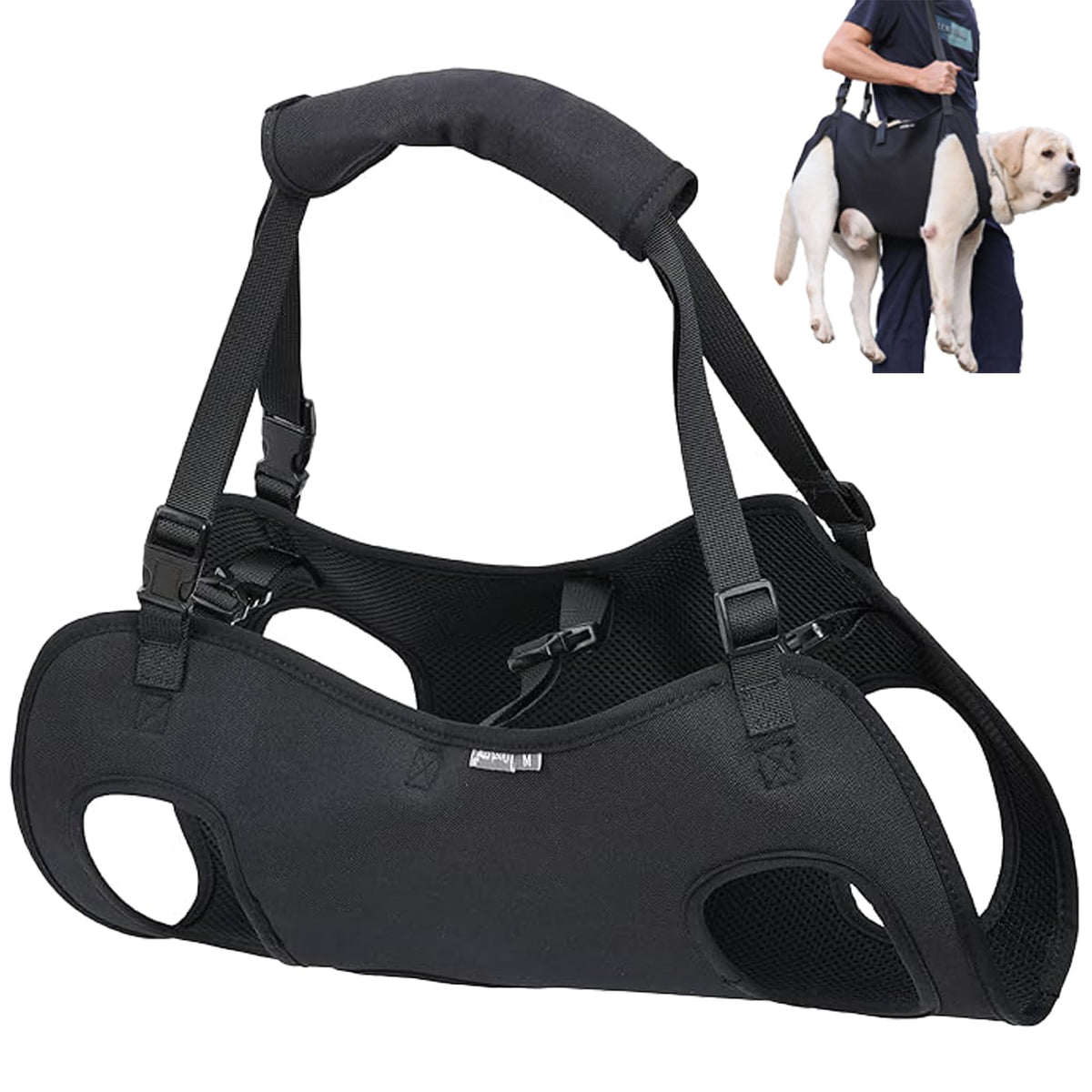 Duuclume Dog Lift Harness emergency backpack in hands-free dog transport.