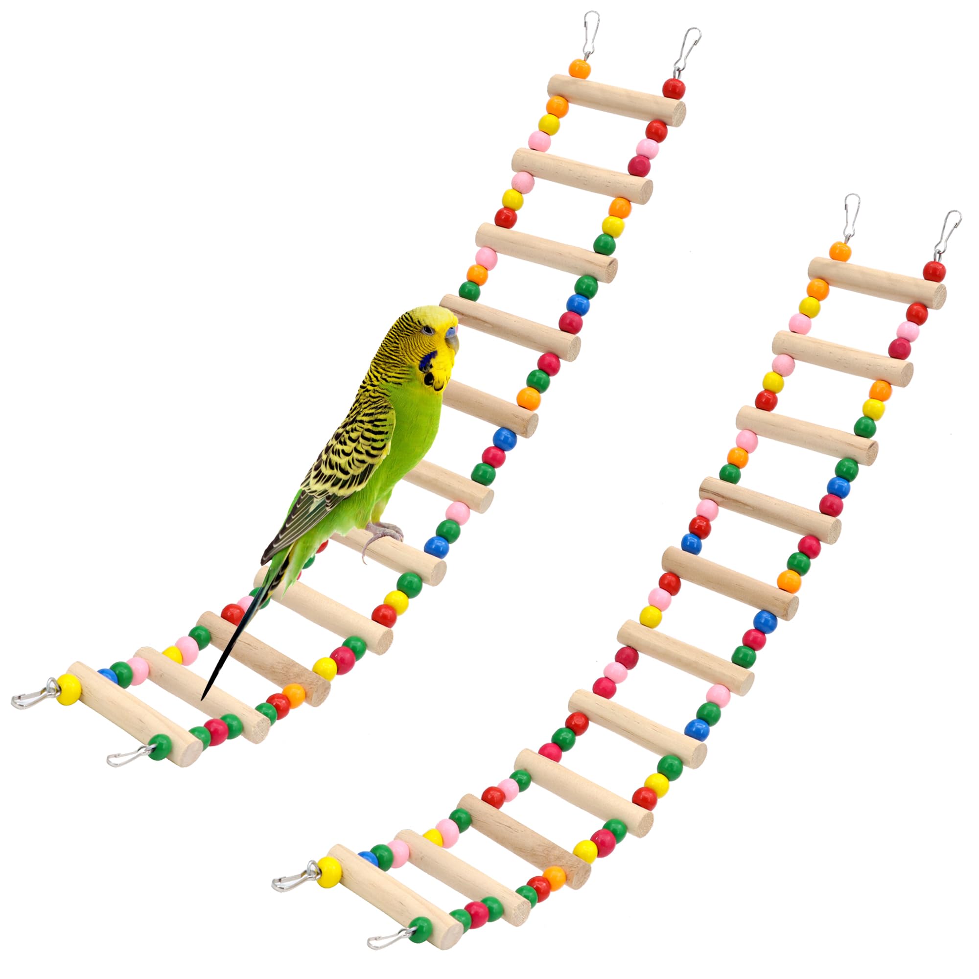 DVHEY 11-step bird ladder bridge in raw wood for safe cage enrichment and climbing