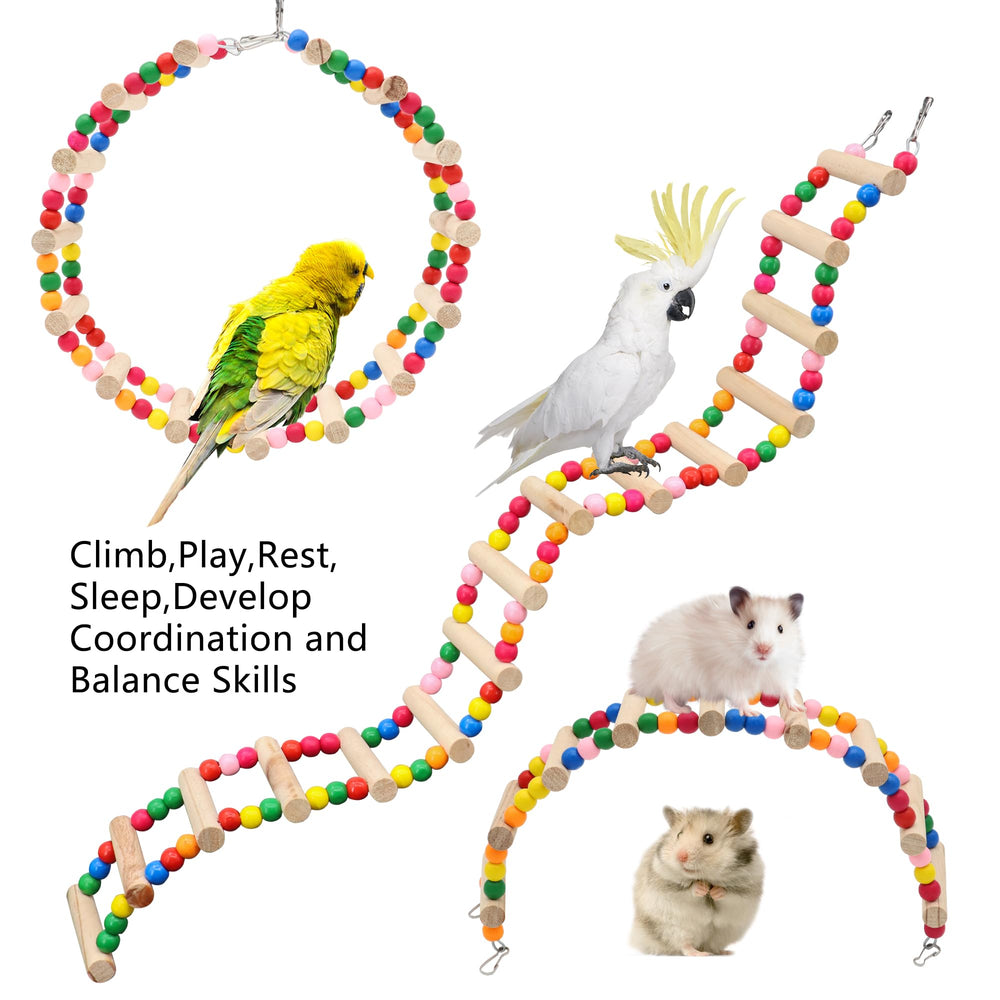 DVHEY bird ladder beads closeup showing natural wood rounds for chewing and play