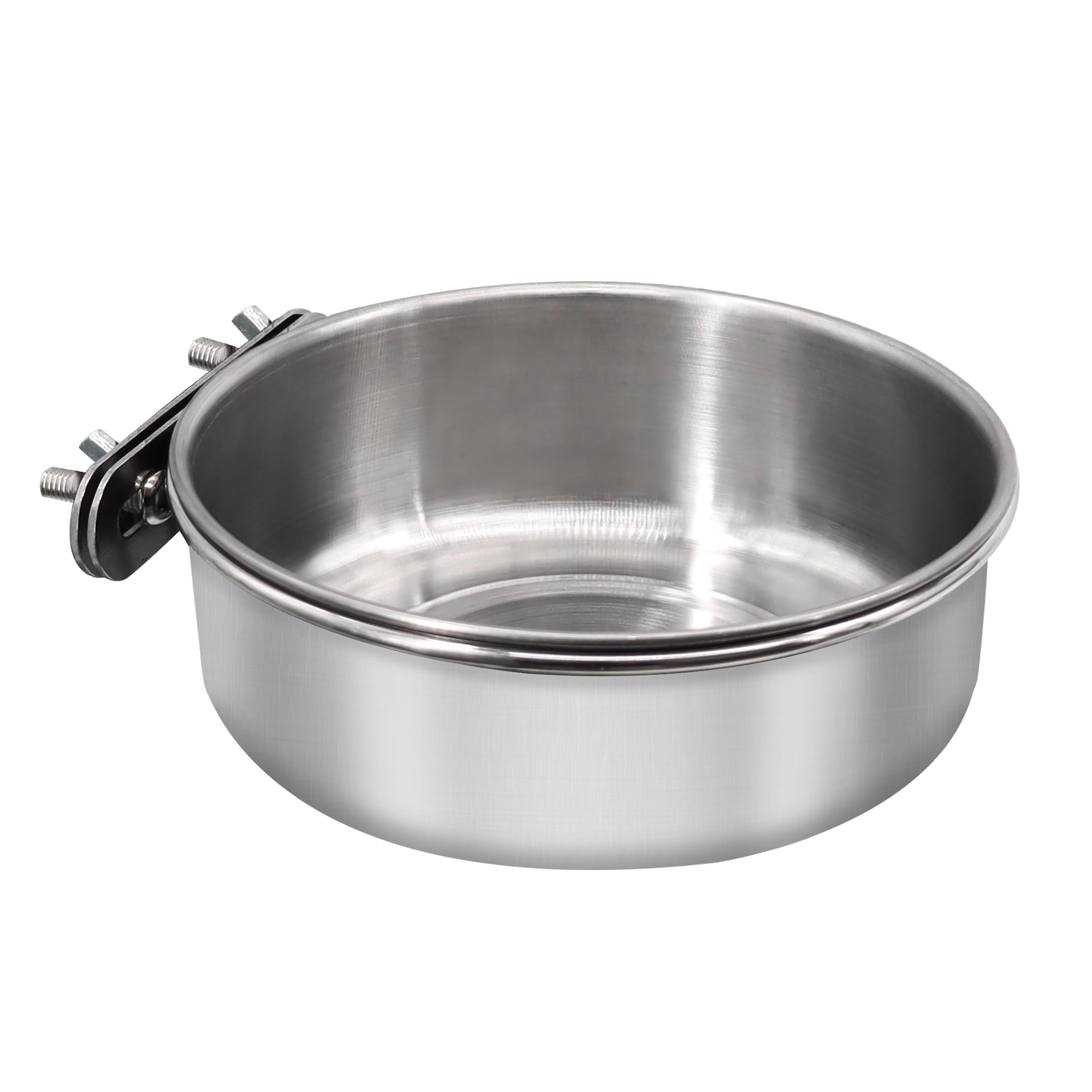 DVHEY large stainless steel bird feeding dish mounted inside a cage with an easy clamp holder.