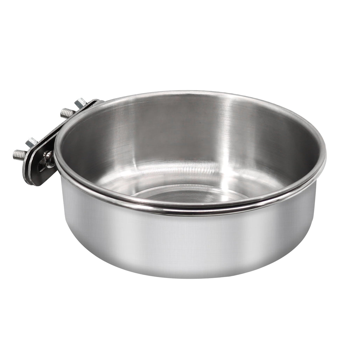 DVHEY large stainless steel bird feeding dish mounted inside a cage with an easy clamp holder.