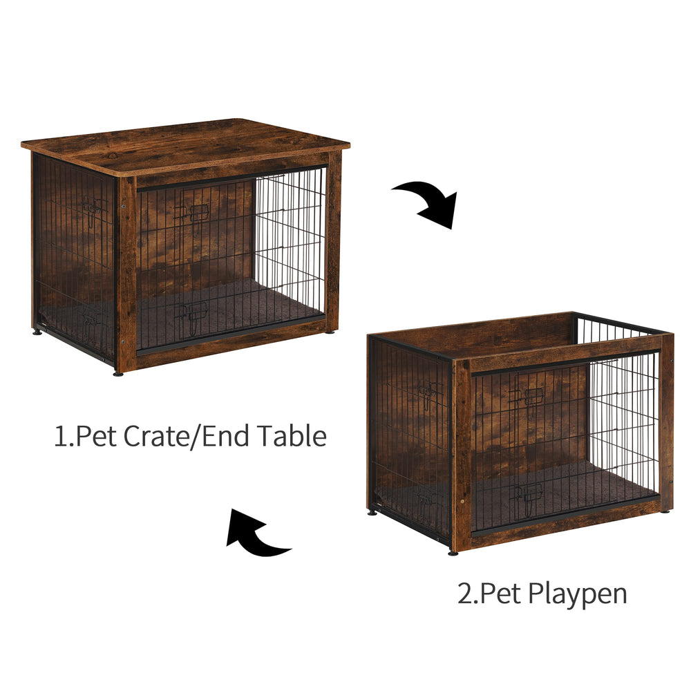 Dwanton 38.5-inch rustic brown dog crate suits large breeds.