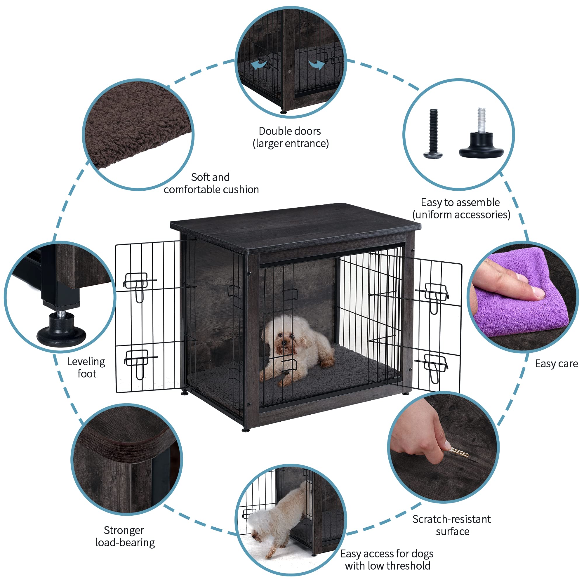 Dwanton adjustable feet stabilize the crate on uneven floors for safer placement.