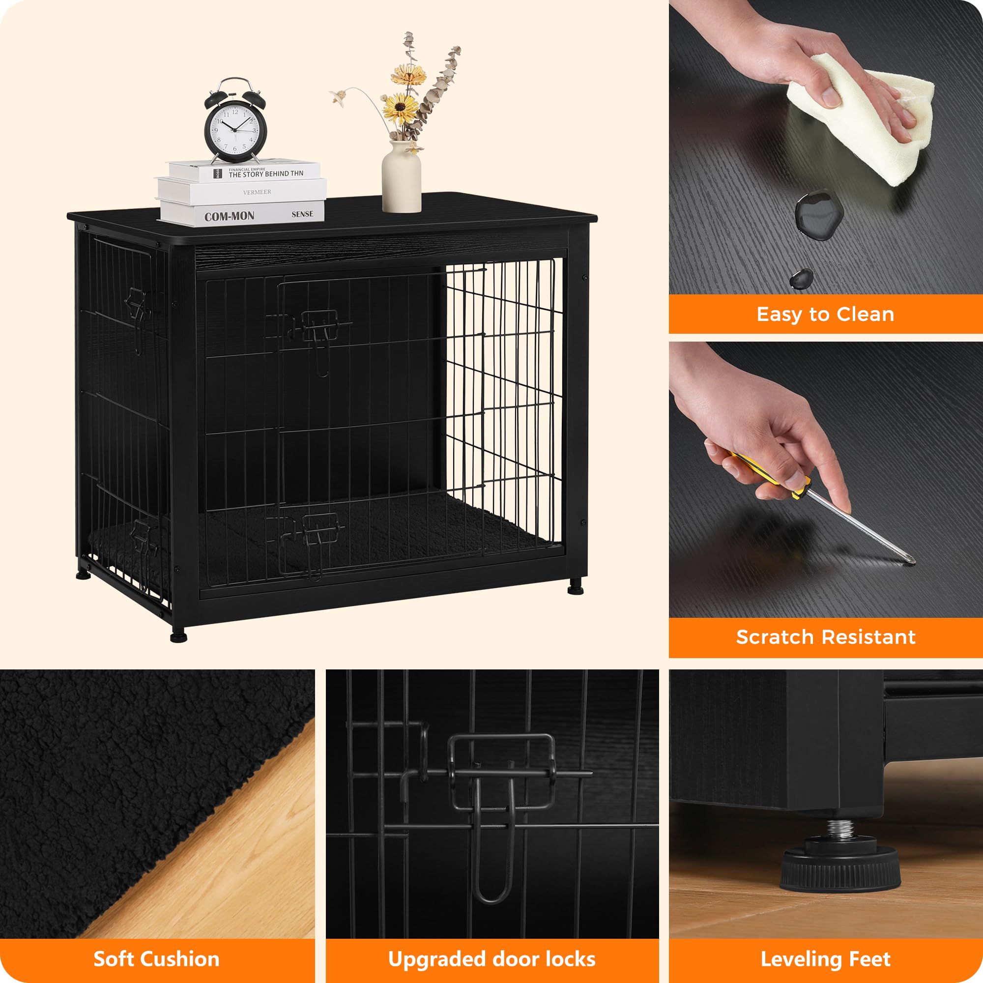 Dwanton black-finish crate-cushion foreground communicates comfort-ready sleeping space.