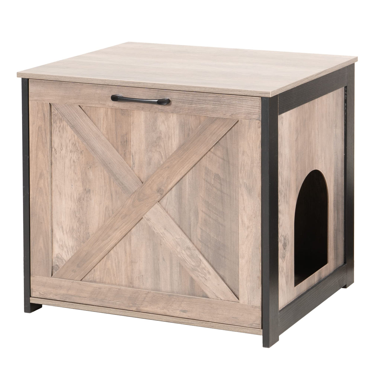 Dwanton cat litter box enclosure blends with decor and conceals litter for a tidy living space.