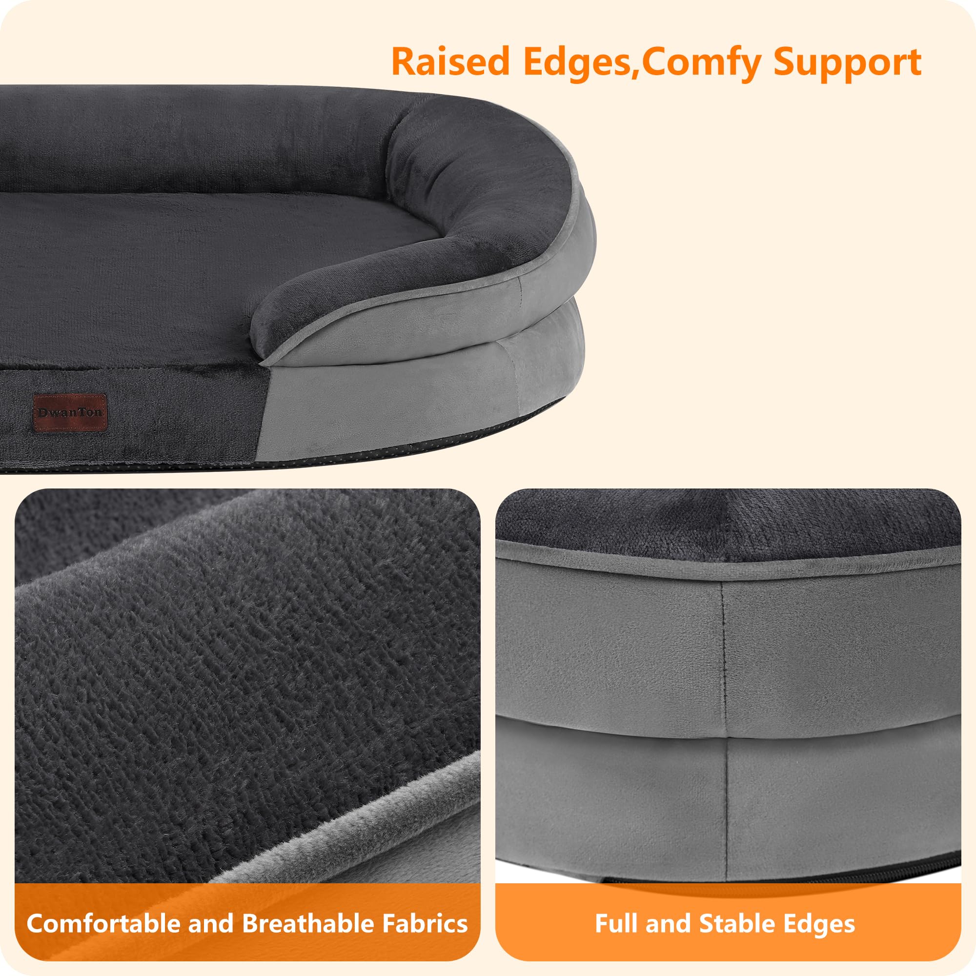 Dwanton four-sided bolster cushion provides head and neck support for curling dogs