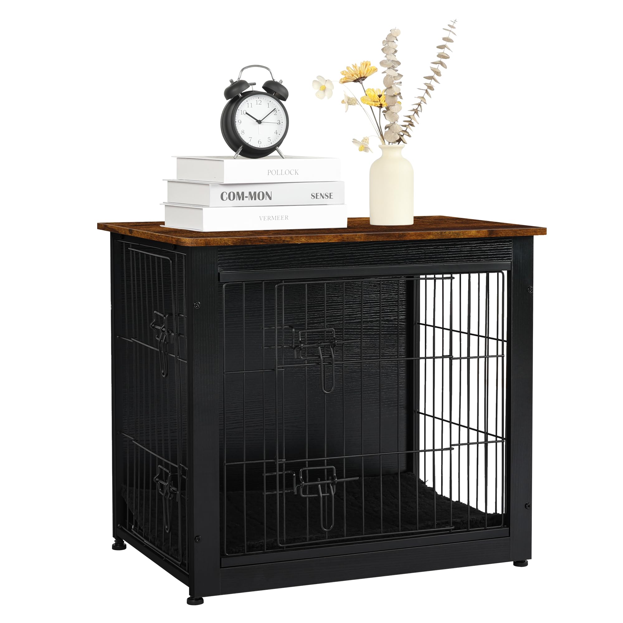 DWANTON black rustic finish complements home decor while housing a crate.