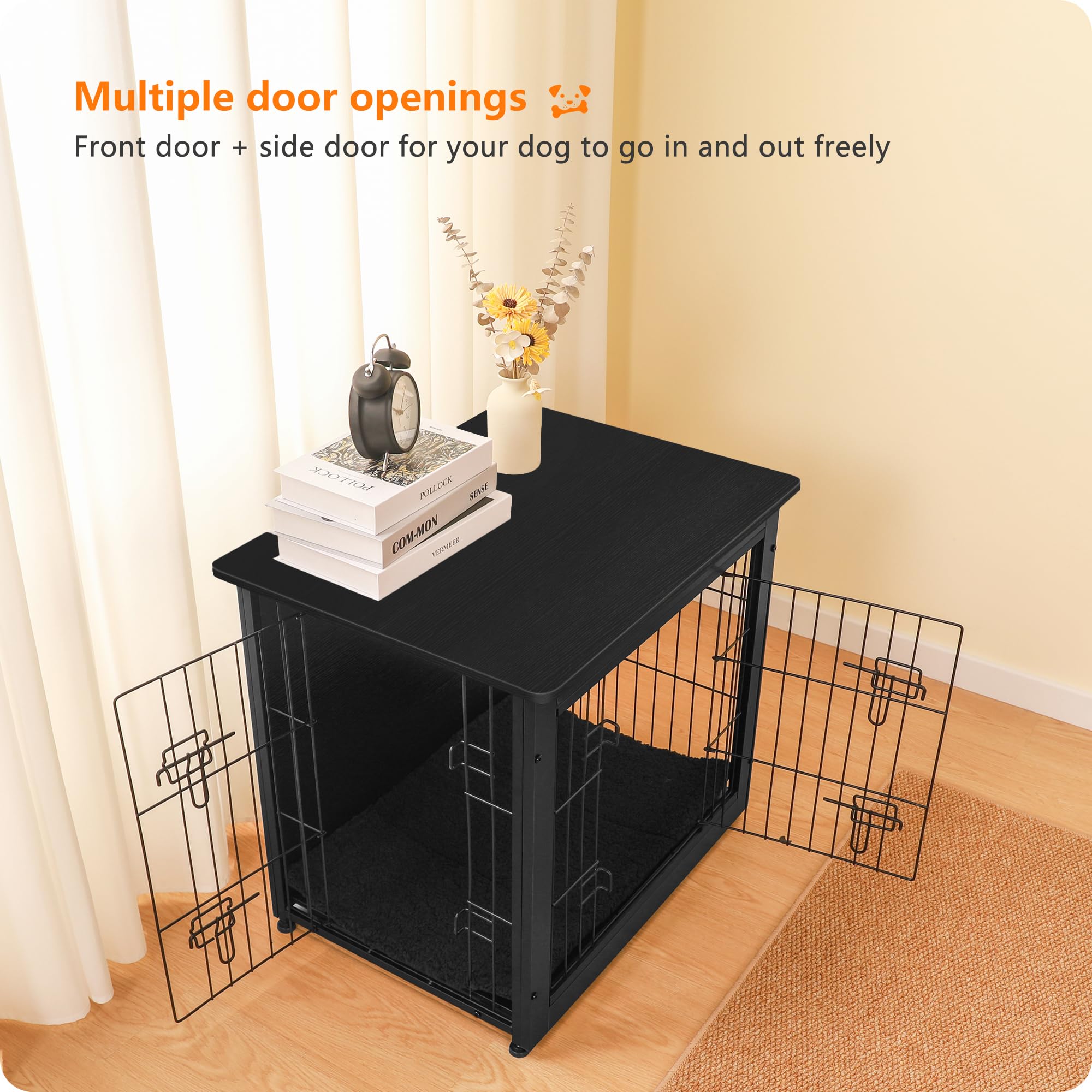 Dwanton dog crate double-doors open for easy pet access.