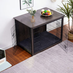Dwanton dog crate furniture adjustable feet ensure stability on uneven floors during daily use.