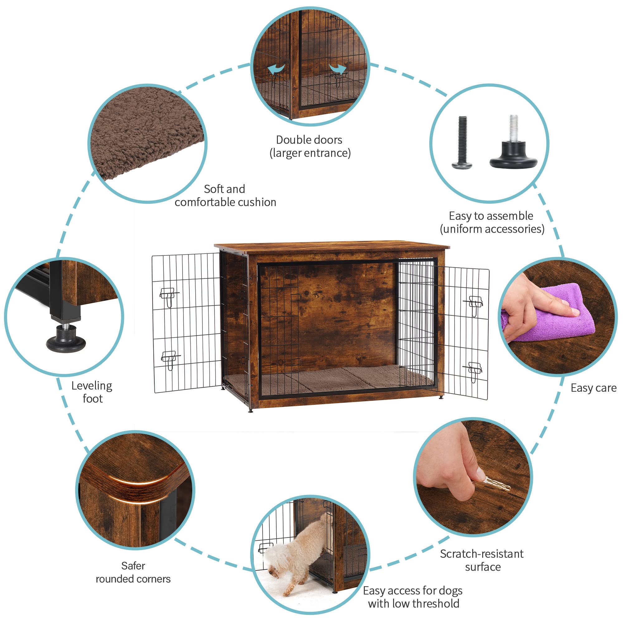 Dwanton adjustable feet keep the crate table stable on uneven floors.