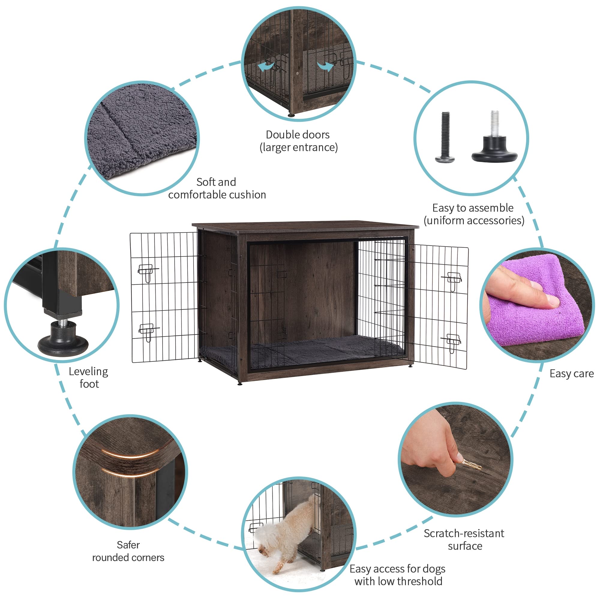Dwanton dog crate furniture chew-resistant construction helps endure curious pups without quick wear.