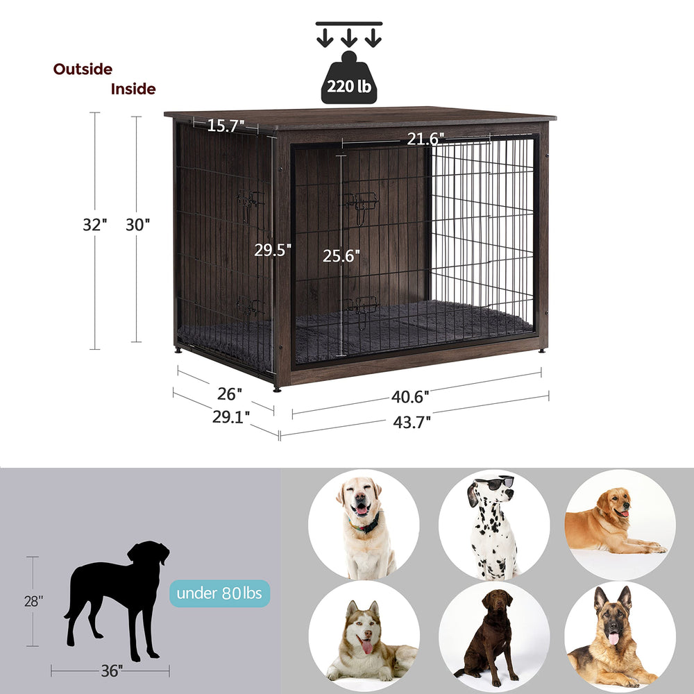 Dwanton dog crate furniture cushioned interior keeps your dog comfortable during naps and crate time.