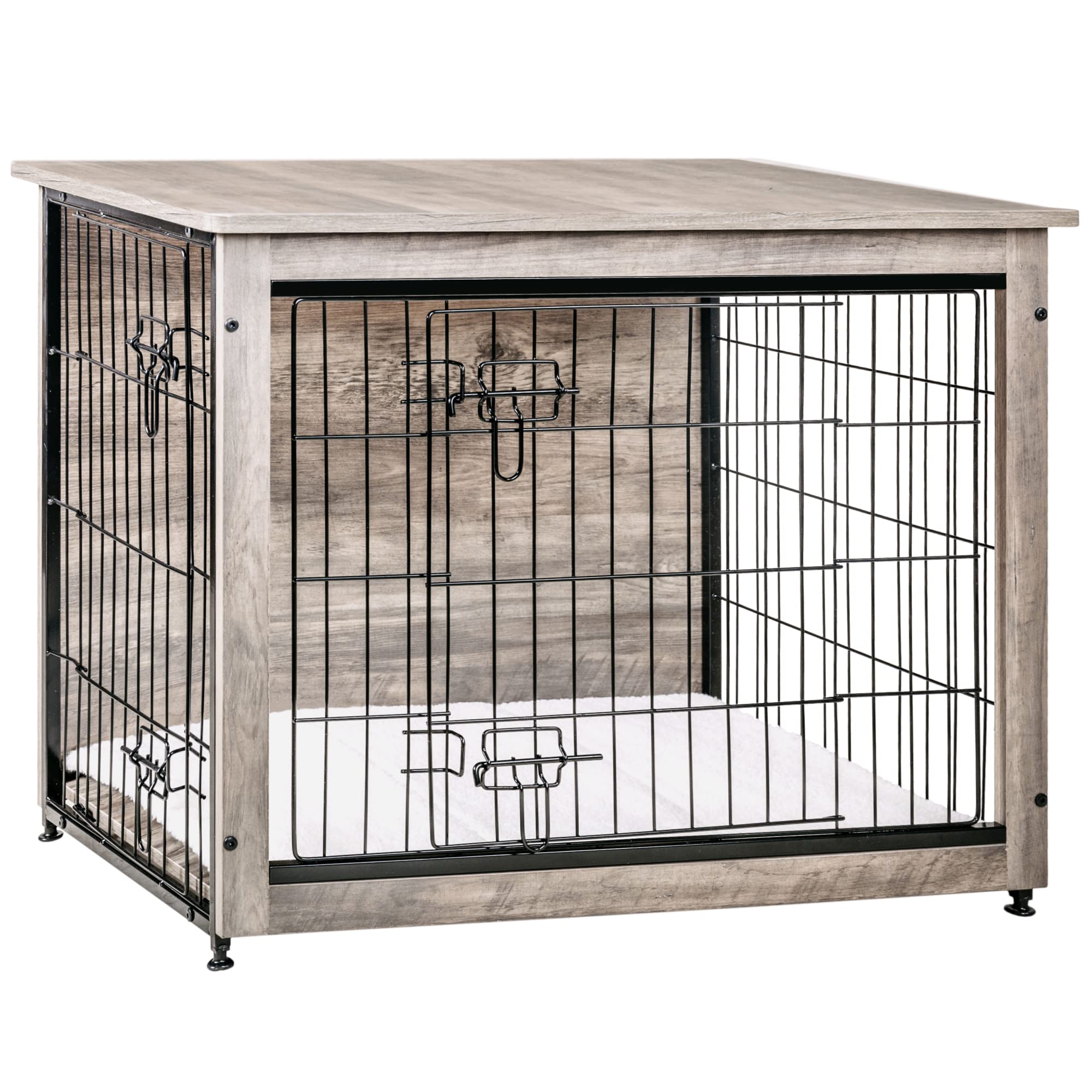 Dwanton dog crate furniture with cushion; cozy interior and decorative top surface.