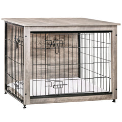 Dwanton dog crate furniture with cushion; cozy interior and decorative top surface.