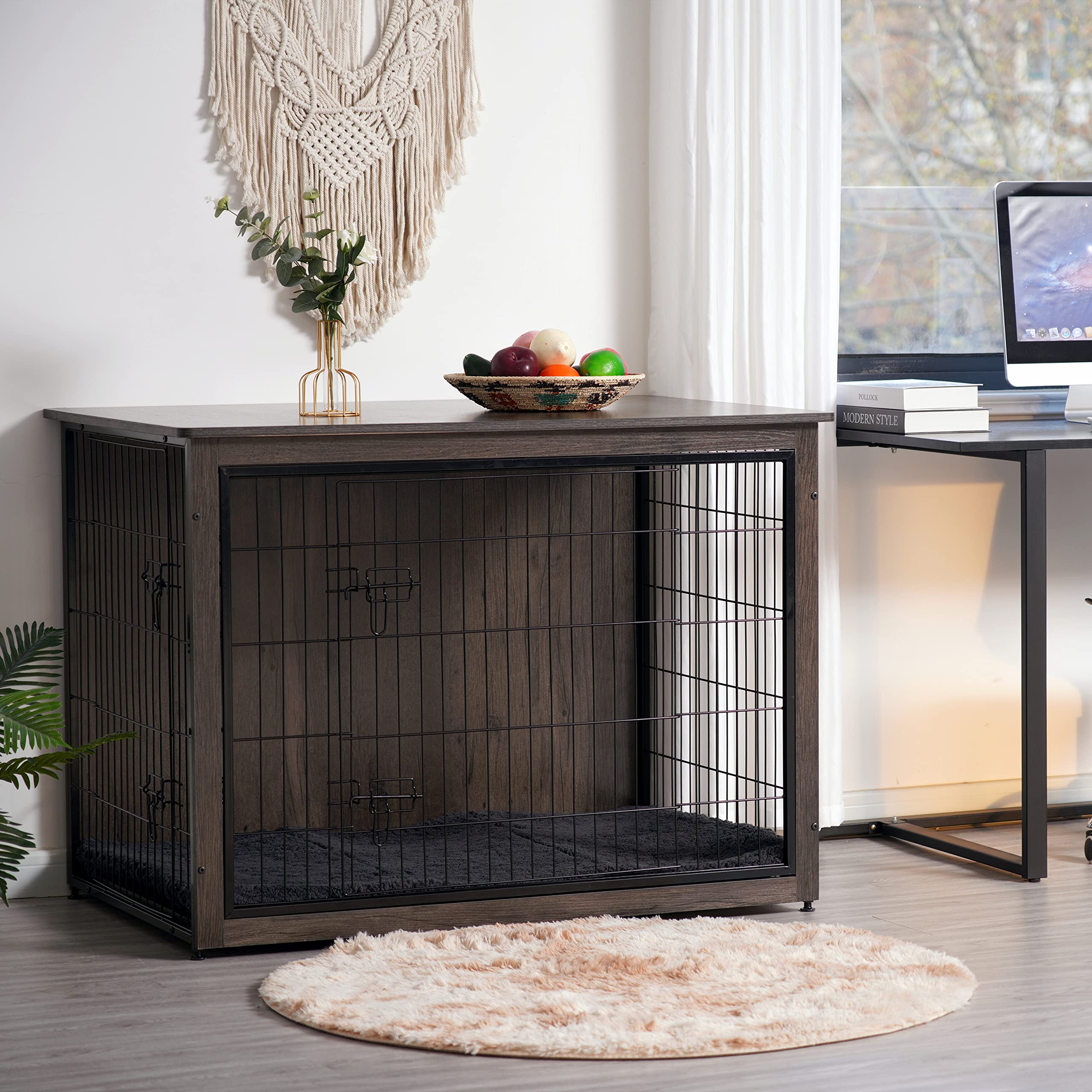Dwanton dog crate furniture dark gray finish complements modern interiors while housing pets.
