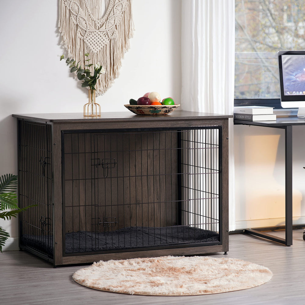 Dwanton dog crate furniture dark gray finish complements modern interiors while housing pets.