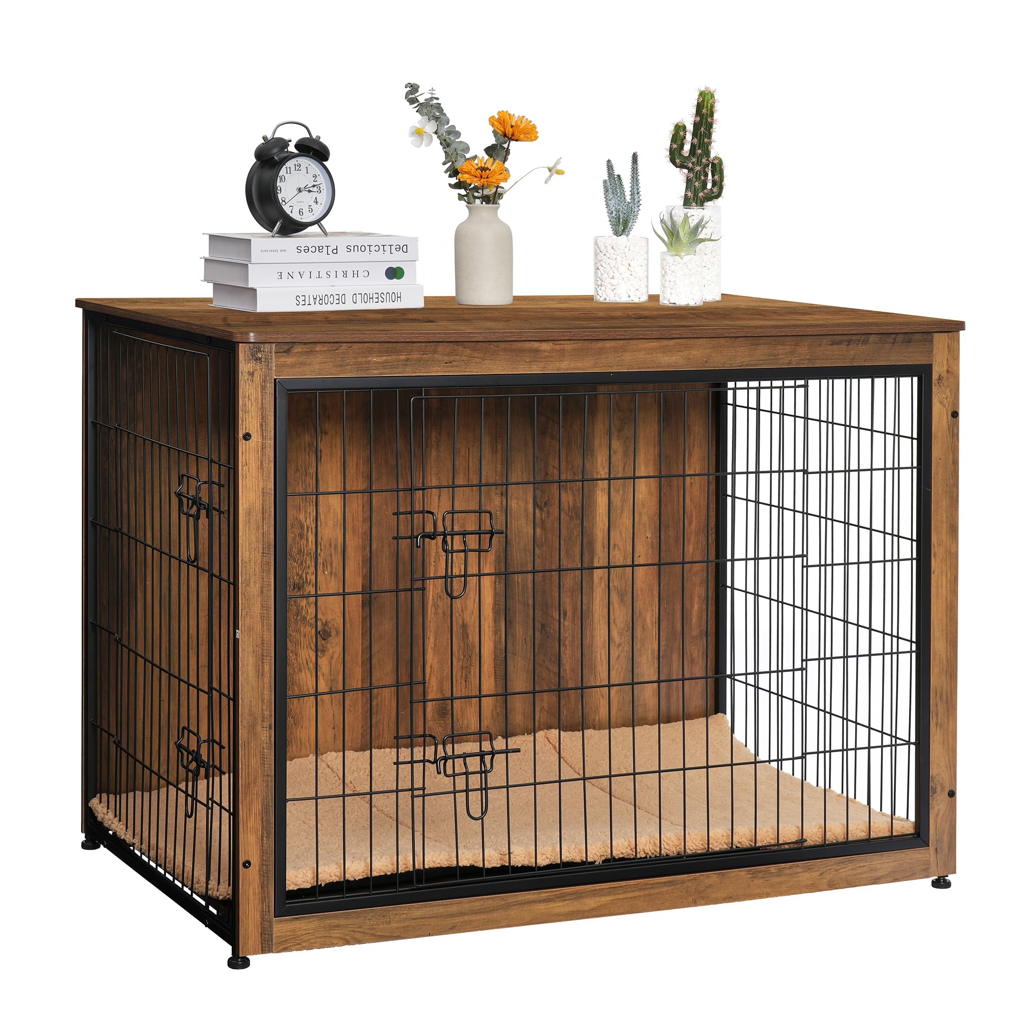 Dwanton dog-inside-crate image shows cozy indoor den setup.