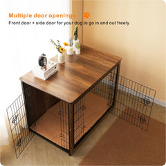 Dwanton dog crate furniture double doors close-up highlights easy access for pets.