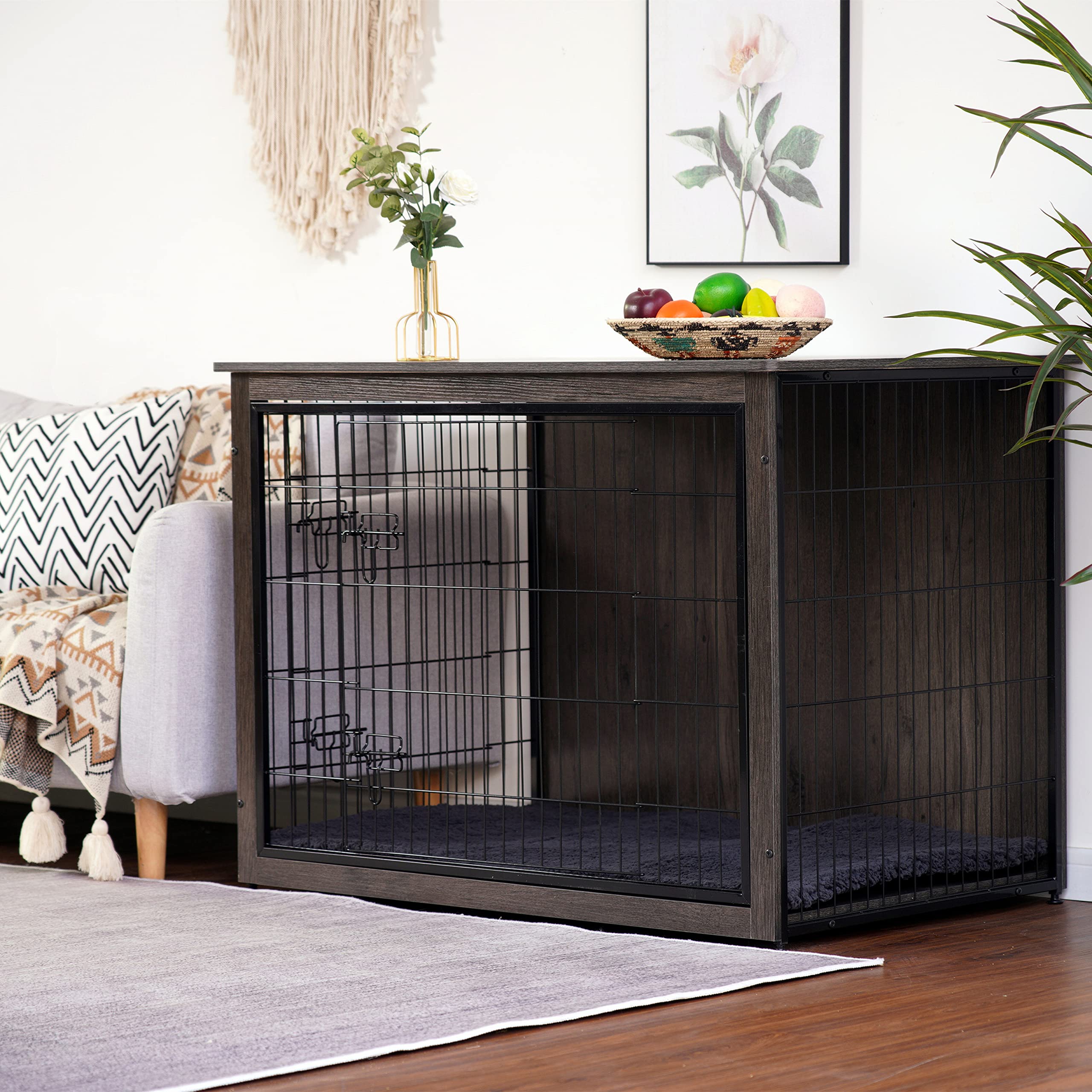 Dwanton dog crate furniture kennel table wooden construction emphasizes sturdy support for pets and home décor.