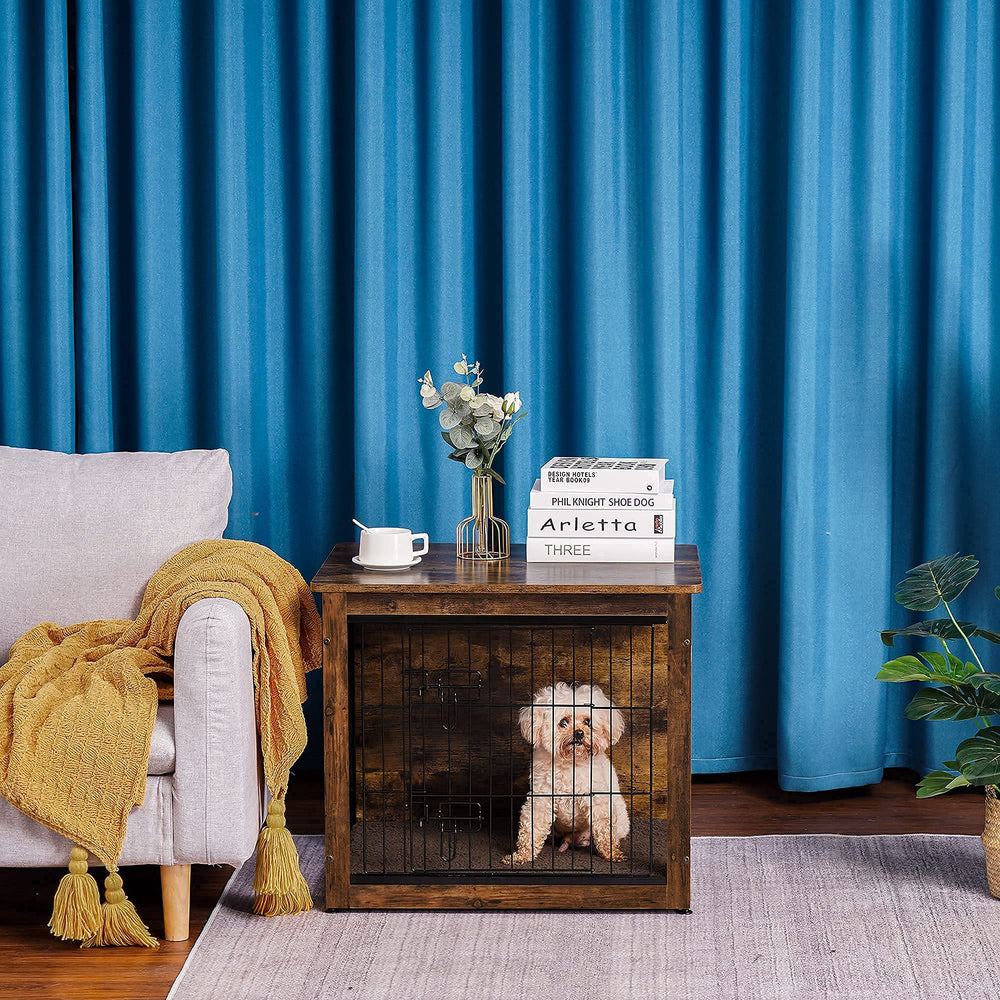 Dwanton multi-use dog house with cushion provides a cozy, space-saving home-and-table option.