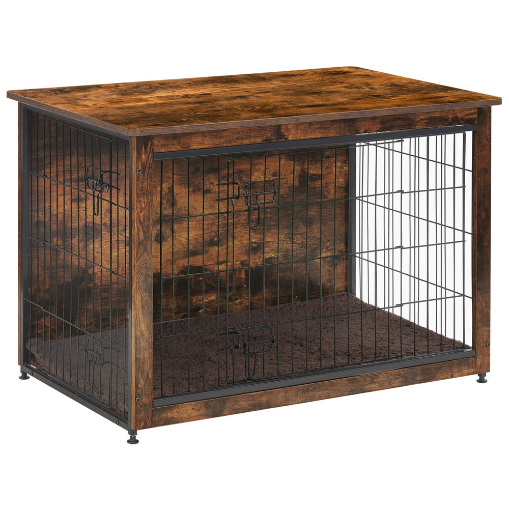 Dwanton dog crate furniture side-table top shows decor-ready surface and cozy crate.