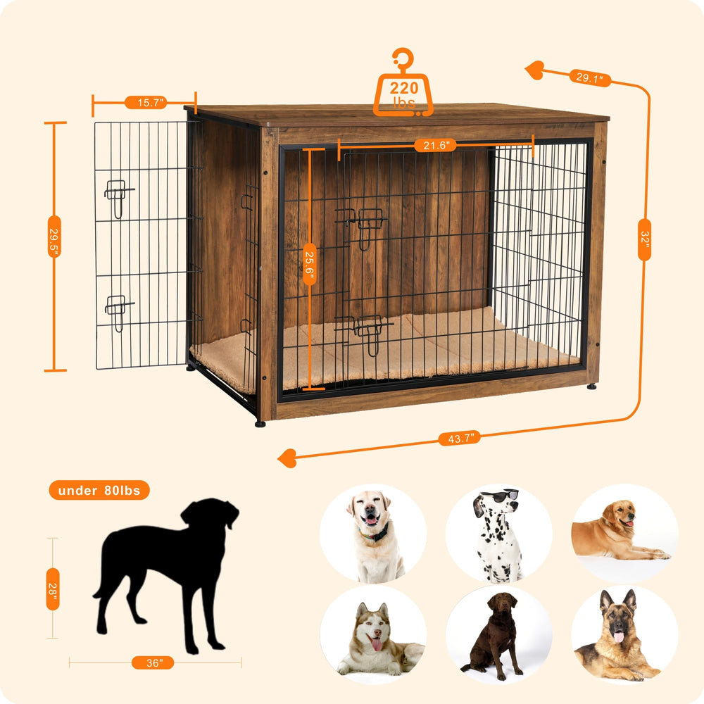 Dwanton crate furniture side view shows compact, elegant indoor dog housing.