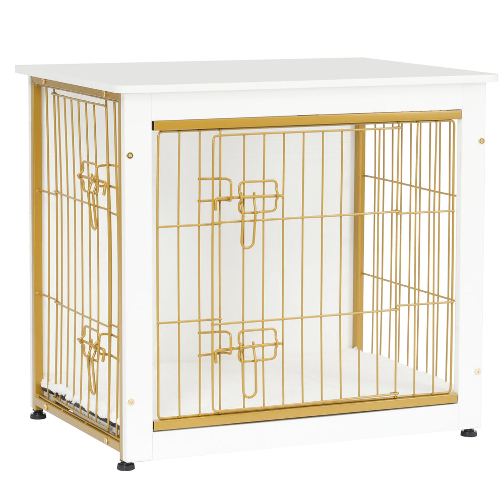 Dwanton dog crate furniture top view shows sturdy space-saving design and white finish