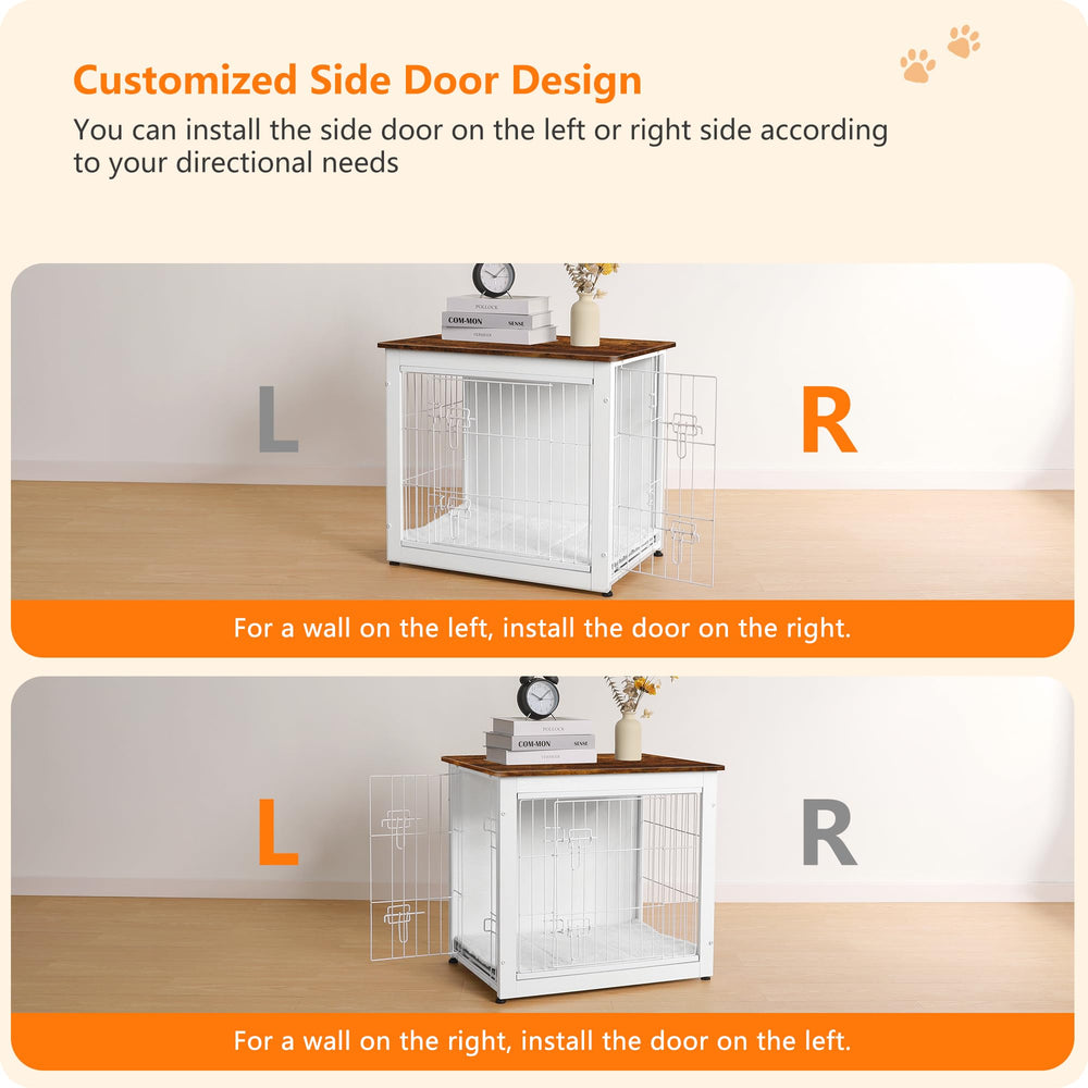 Dwanton dog crate white rustic brown styling fits living spaces gracefully.