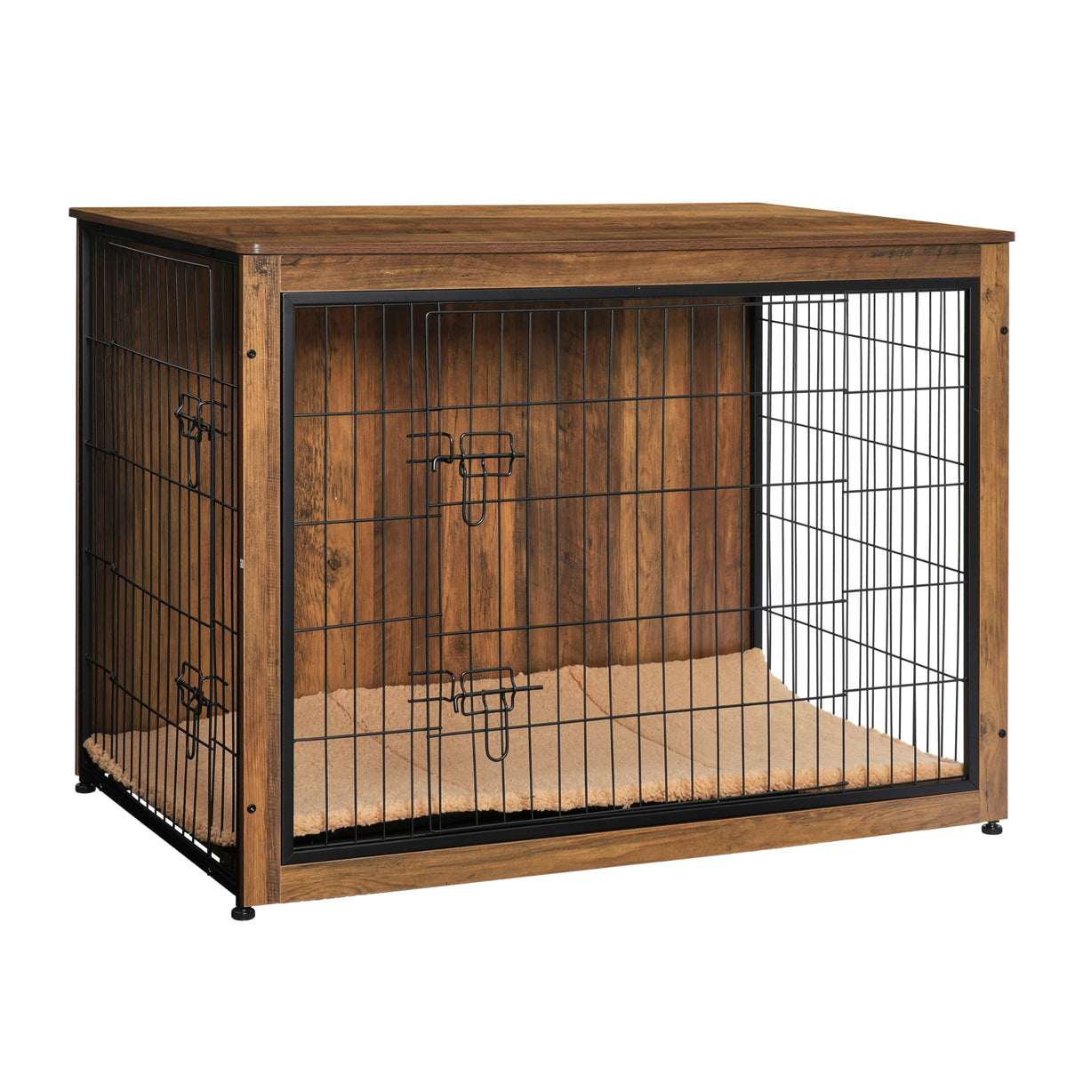 Dwanton wooden kennel table top view demonstrates sturdy surface for decor and pet space.