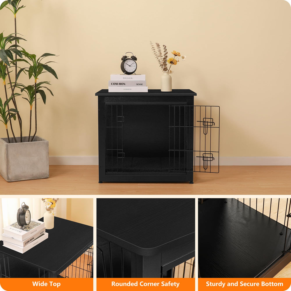 Dwanton crate with cushion provides a comfortable sleep area inside the kennel table.