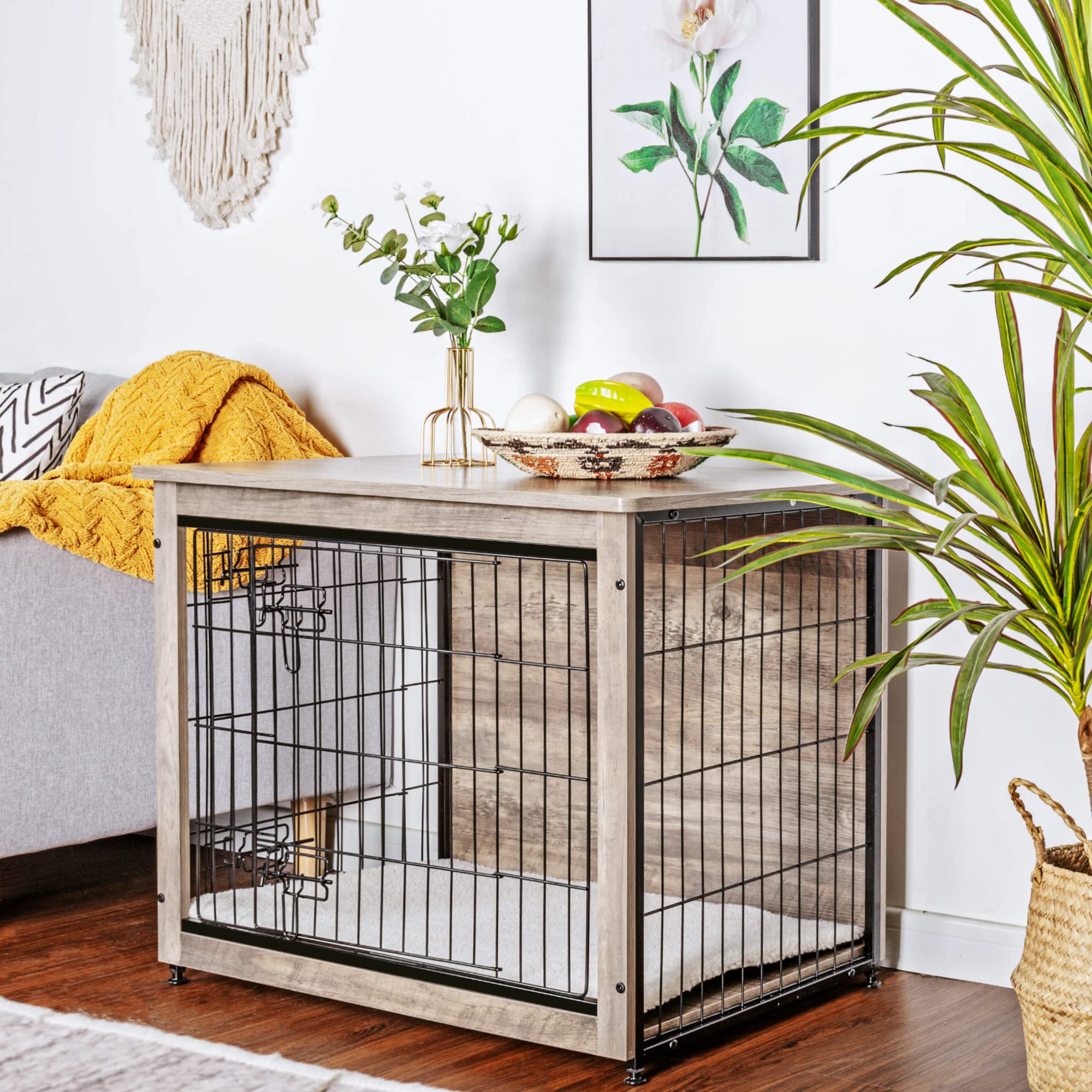 Dwanton greige finish on the 32-5 inch crate table complements modern interiors.