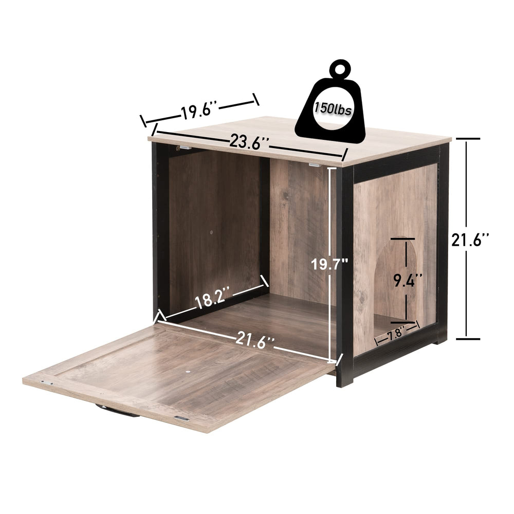 Dwanton greige wood panel adds neutral style and hidden storage.