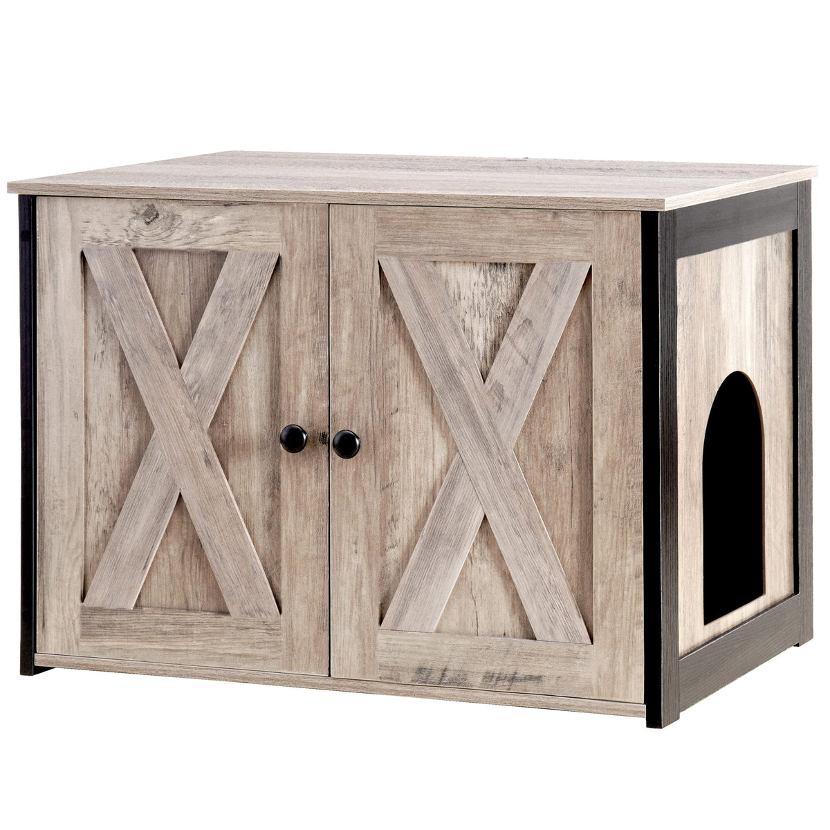 Dwanton litter box enclosure front view – discreet design blends with decor.