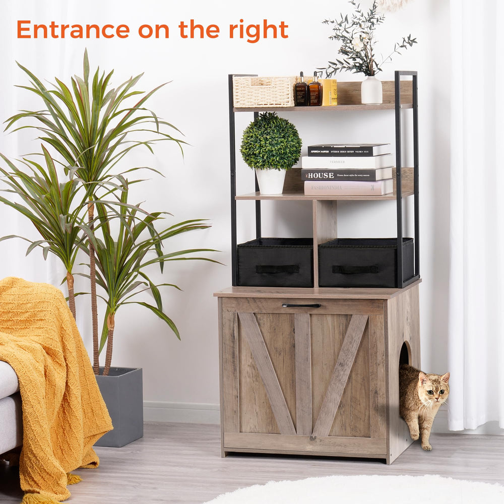 Dwanton litter box enclosure side view highlights compact footprint for small spaces