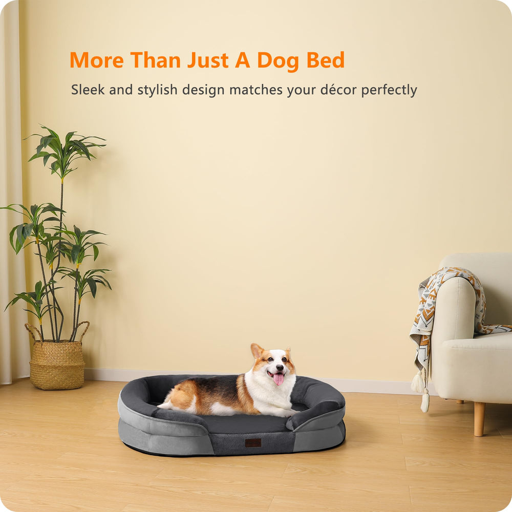 Dwanton orthopedic bed for medium dogs demonstrates suitable size and comfort.