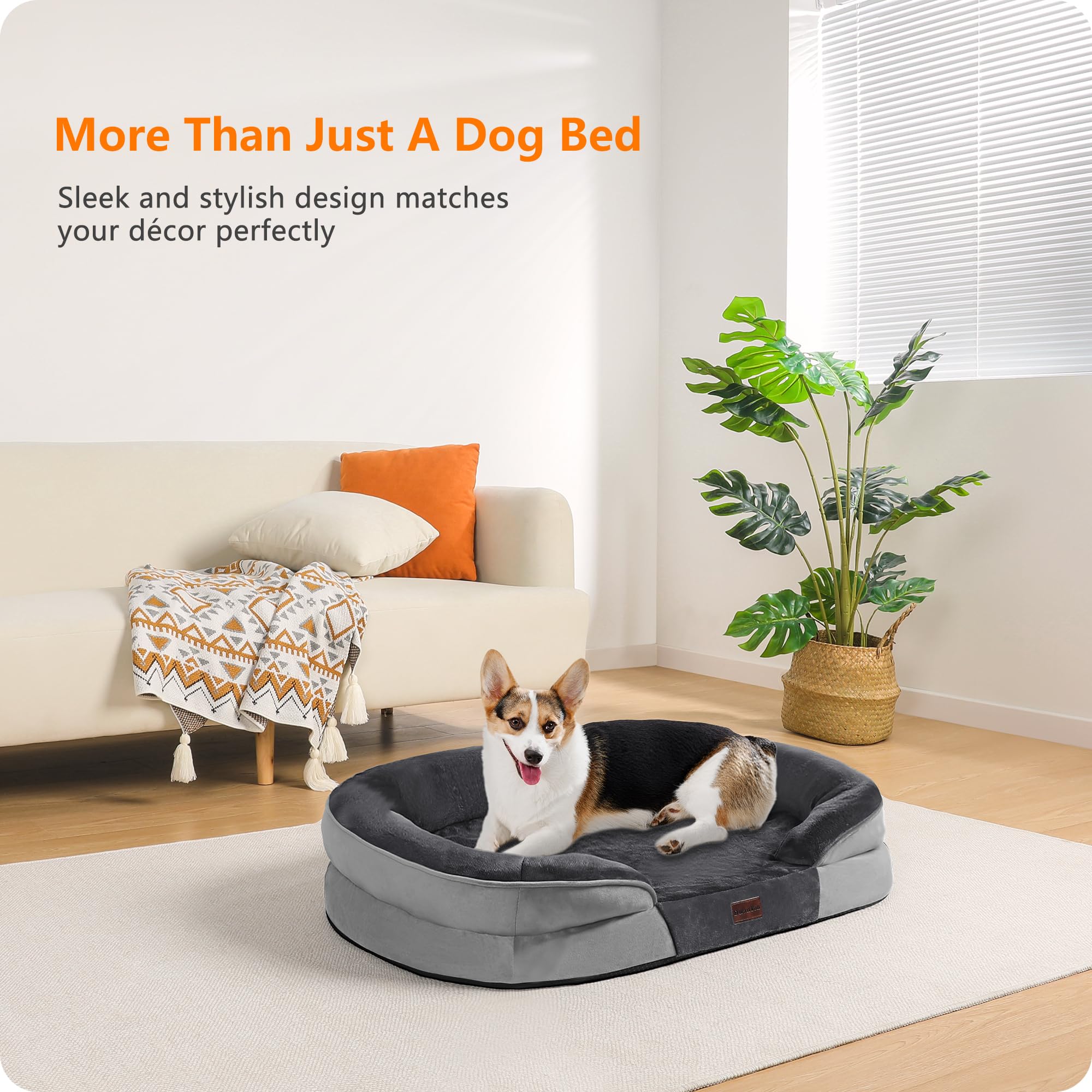 Dwanton orthopedic dog bed gel memory foam layer supports joints and comfort.